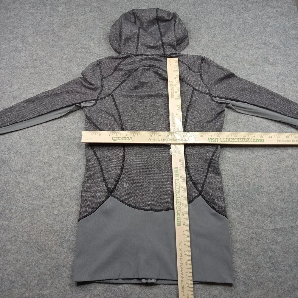 Lululemon Jacket Womens 8‎ Gray Herringbone Stride Hooded Full Zip Thumbholes